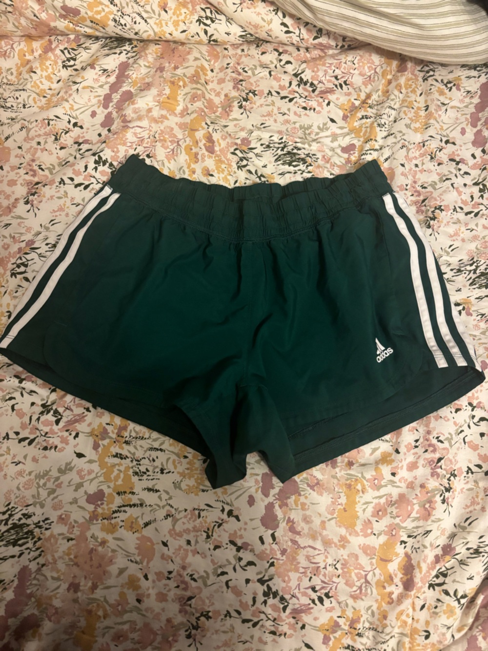 adidas Emerald Green Running Shorts with White Stripes